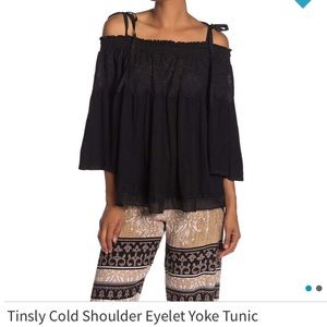 Hale Bob Tinsley Cold Shoulder eyelet yoke tunic.